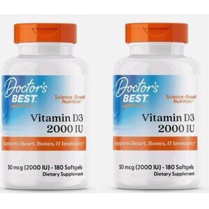 2 packs Doctor's Best - Vitamin D3 50 mcg (2000 IU) 180 Softgels each Exp 2027